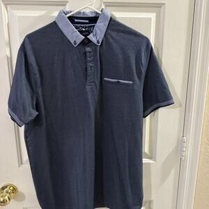 Denim & Flower Polo Shirt Mens Size Large Blue Ricky Singh Golf Casual Modern
